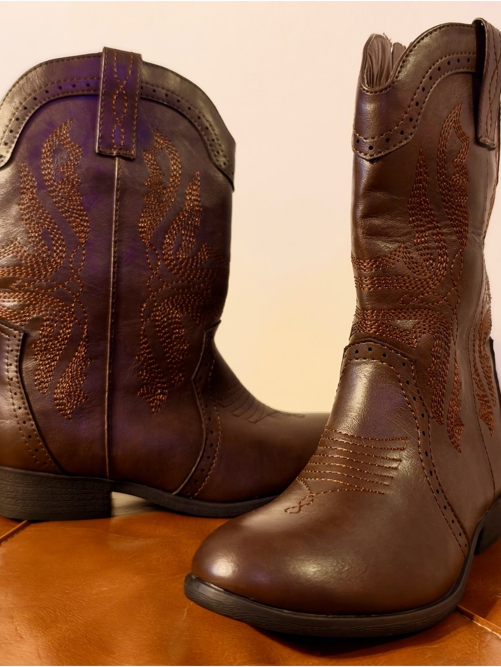 Dream Pairs Brown Kids Western Embroidered Cowboy Boots
